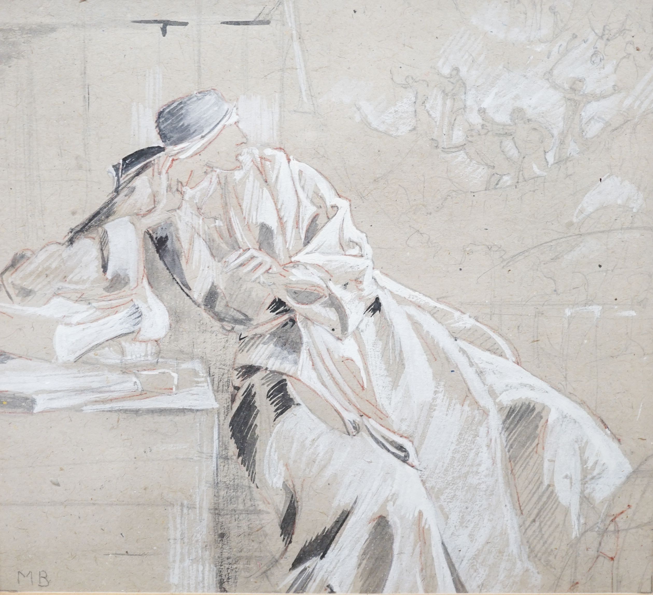 Maud Beddington (fl.1895-1922), watercolour and pencil, 'Study for a decorative design', Exhibition label verso, 16 x 18cm